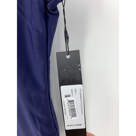 Nicole Miller Studio One Piece Swimsuit Womens Large Scoop Back Navy Blue - Picture 4 of 6